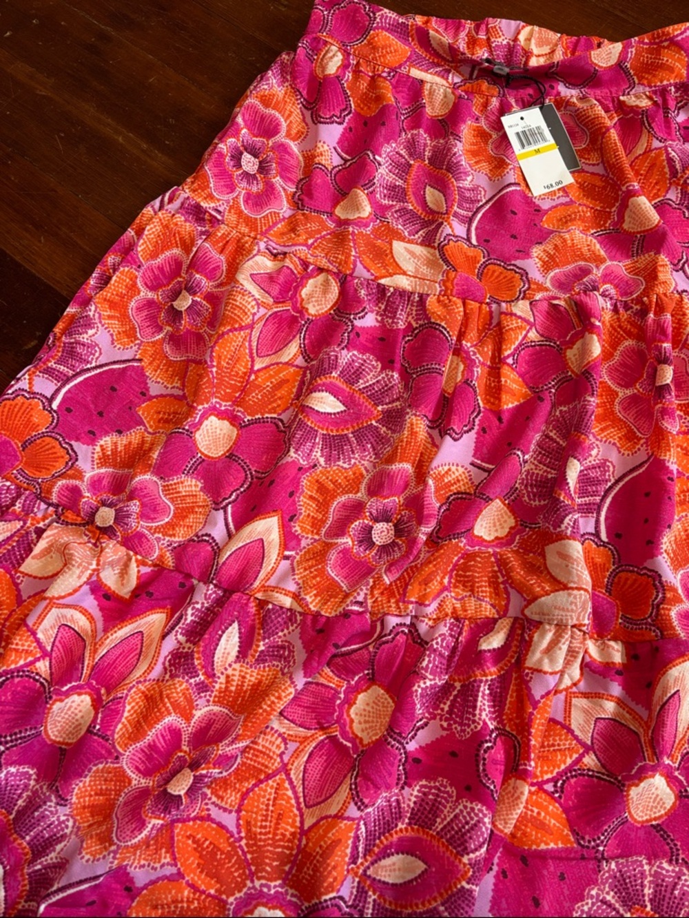 Ninety Clothing Co. Floral Tiered Midi Skirt in Pink and Orange Medium NWT - Picture 4 of 4
